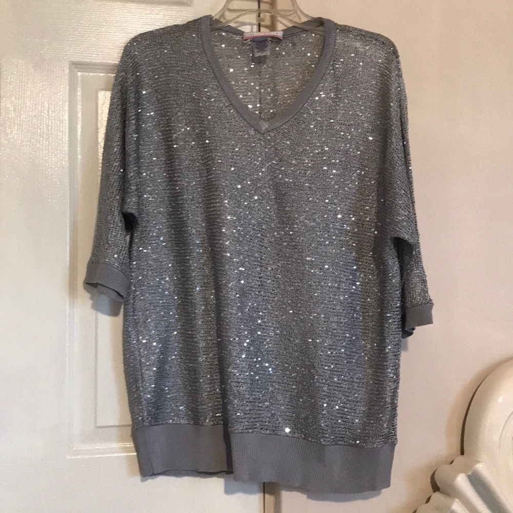 NWOT Absolutely Sequin Silver Sheer Top sz 1X